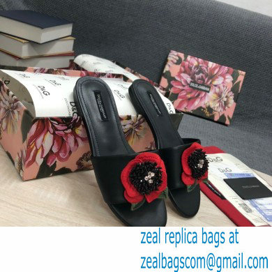 Dolce  &  Gabbana Black Red Roses Slides Black 2022